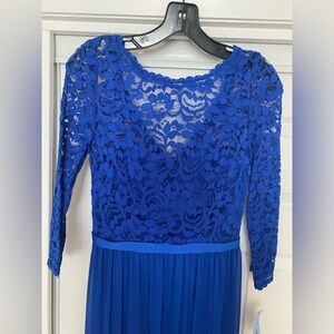 David's Bridal Royal Blue Lace Long Sleeve Dress